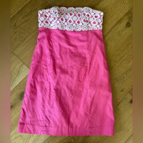 Lilly Pulitzer cotton strapless shift dress with lace detail womens 6 - Picture 2 of 7